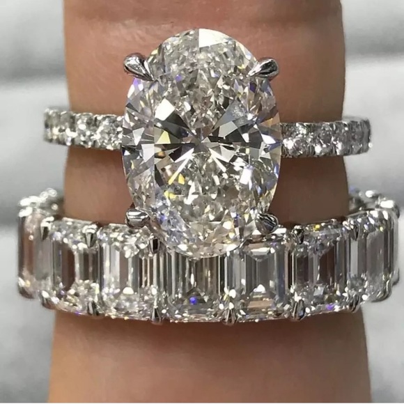 Emerald Cut Eternity Wedding Band Lab Diamond Ring - Picture 9 of 16